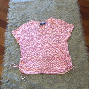 Caribbean Joe pink and white print cotton stretch vneck tshirt